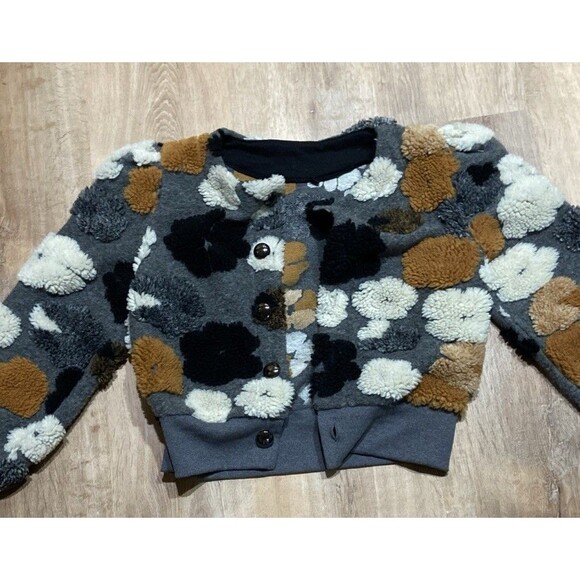 Women's Floral 3D Vintage Cropped Bomber Jacket sweater Fall Size S - Picture 2 of 8